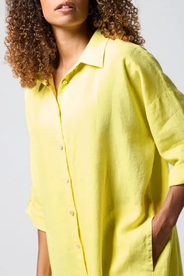 Linen Split Hem Shirt Dress - Canary - MTD5626-NFL