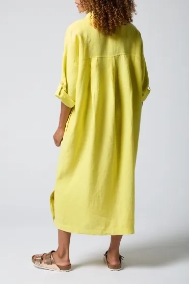 Linen Split Hem Shirt Dress - Canary - MTD5626-NFL