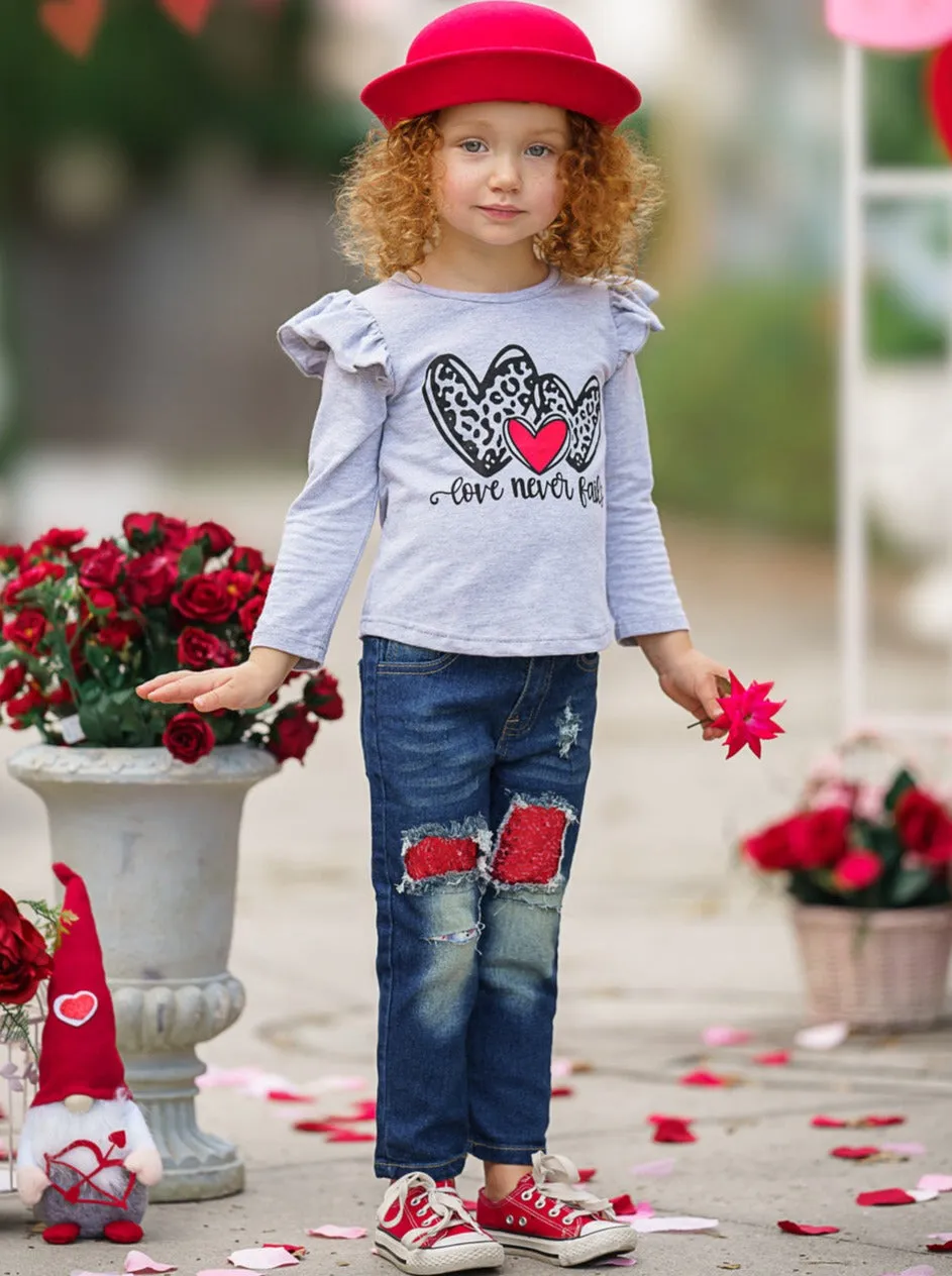 Love Never Fails Sequin Patched Jeans Set