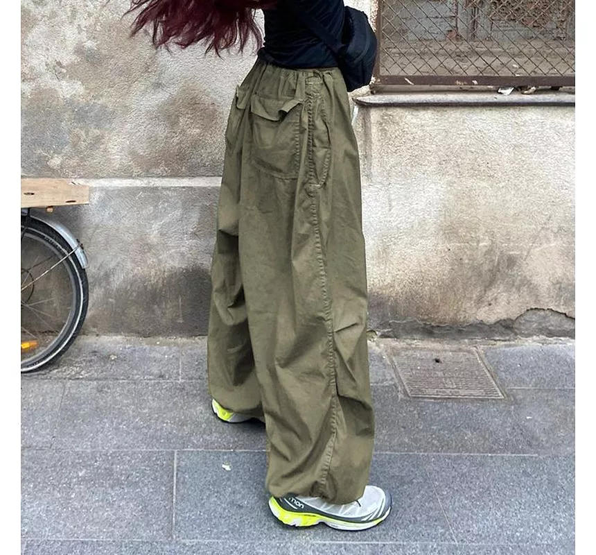 Low-Waist Loose-Fit Cargo Wide-Leg Pants dd21