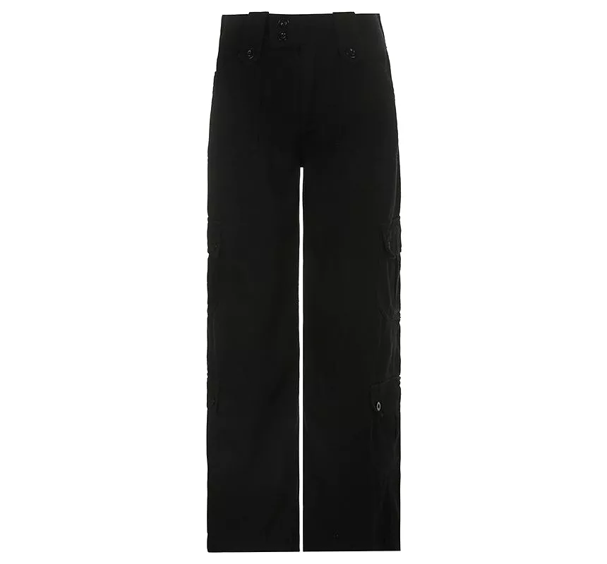 Low Waist Straight-Fit Wide-Leg Cargo Pants dd12