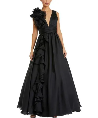 Mac Duggal Womens Cascade Ruffle Evening Dress