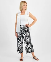 Macy's Style & Co Petite Printed Mid Rise Cropped Wide Leg Linen-Blend Pants, Created for Macy's