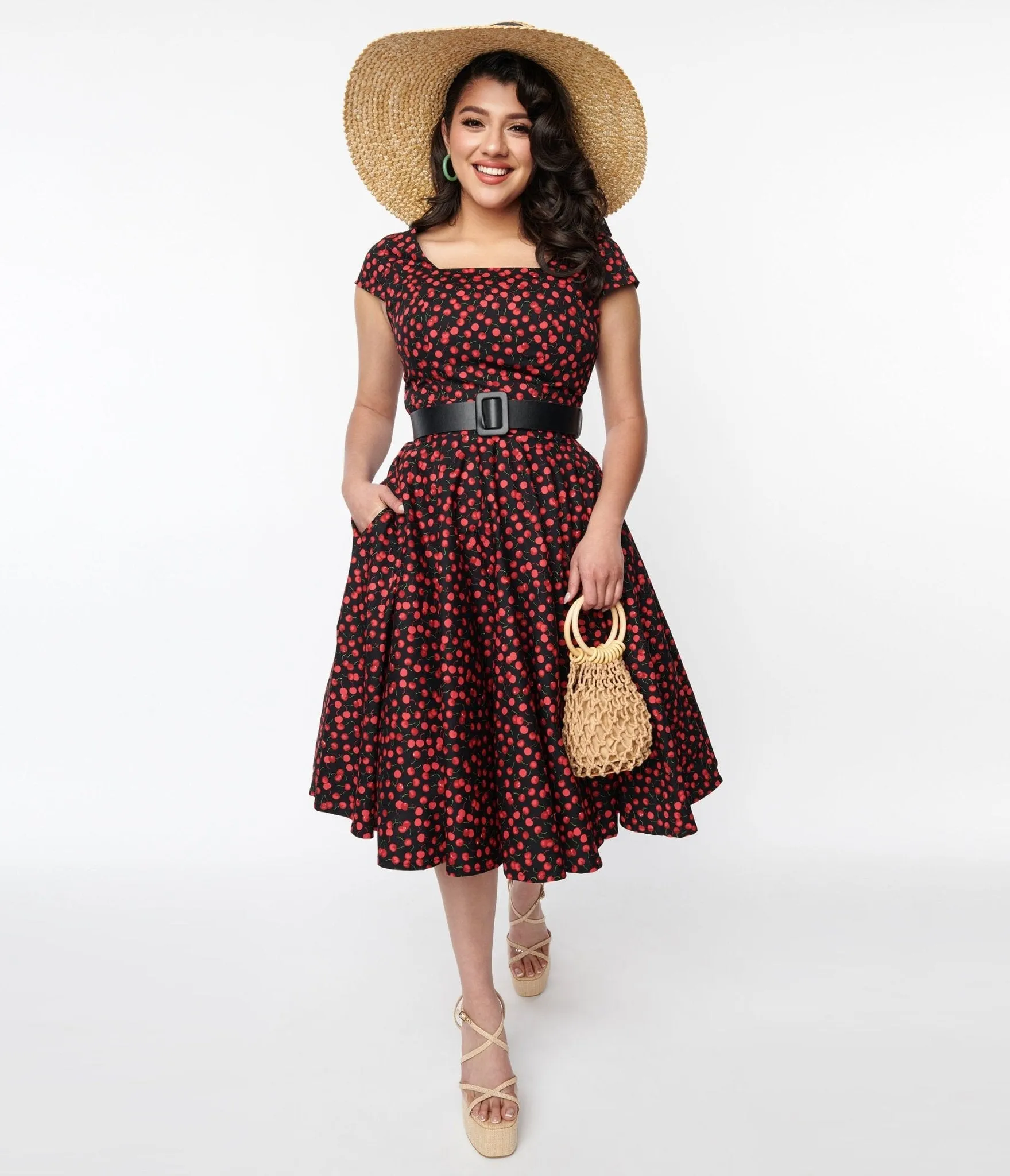 Magnolia Place Black & Cherry Anna Swing Dress