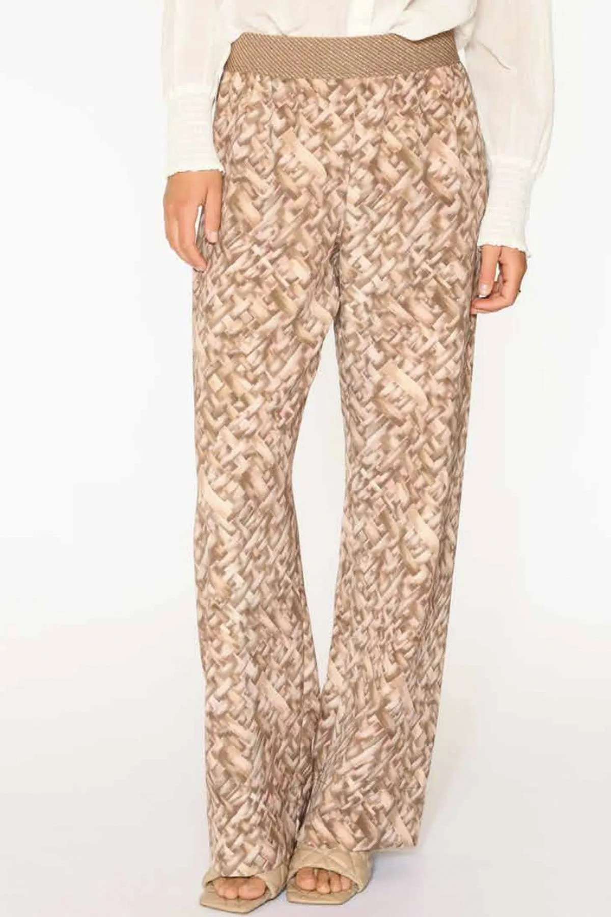 Marisa wide leg jersey pants | Brown Basket Print | Bukser fra Gustav