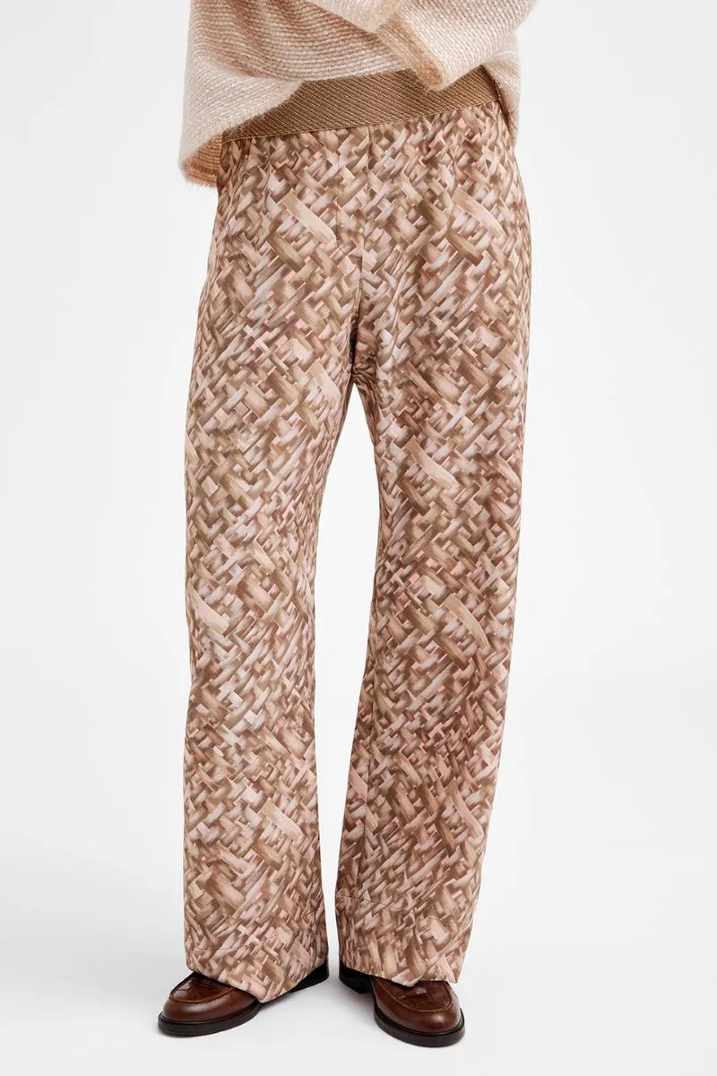 Marisa wide leg jersey pants | Brown Basket Print | Bukser fra Gustav