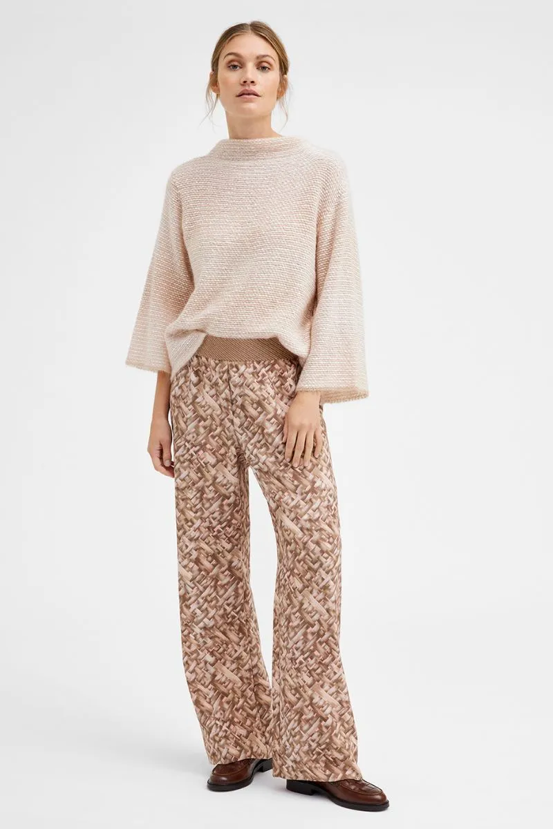 Marisa wide leg jersey pants | Brown Basket Print | Bukser fra Gustav