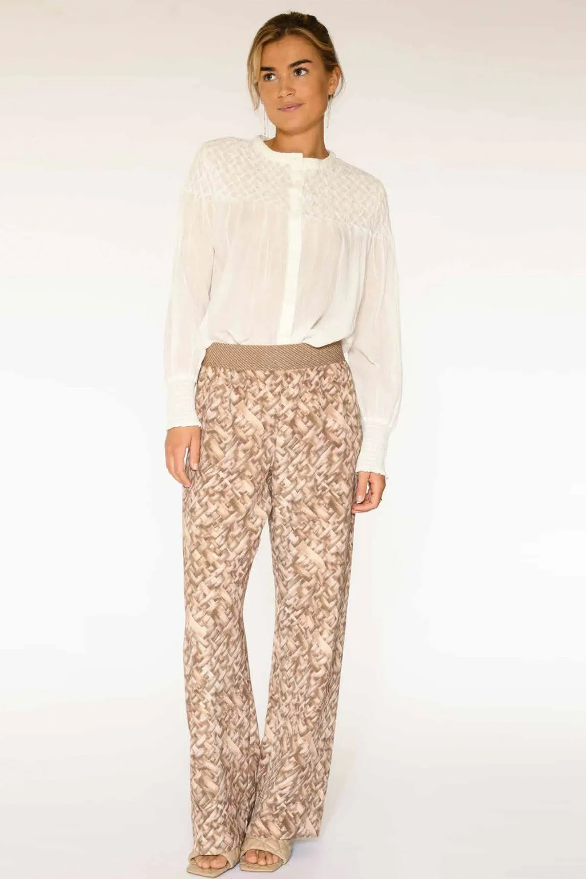 Marisa wide leg jersey pants | Brown Basket Print | Bukser fra Gustav