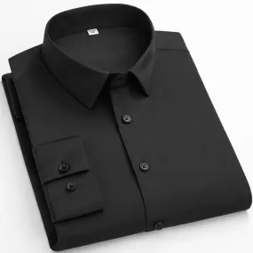 Men's Casual Black Free Stretchy Pocketless Business Long Sleeve Shirts