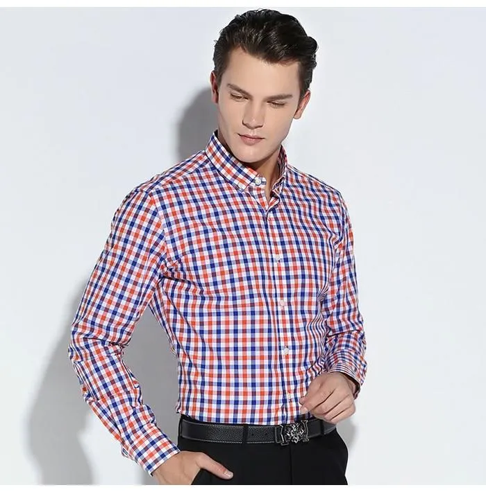 Men's Casual Plaid Checkered Cotton Full Sleeve Pocket-less Shirts