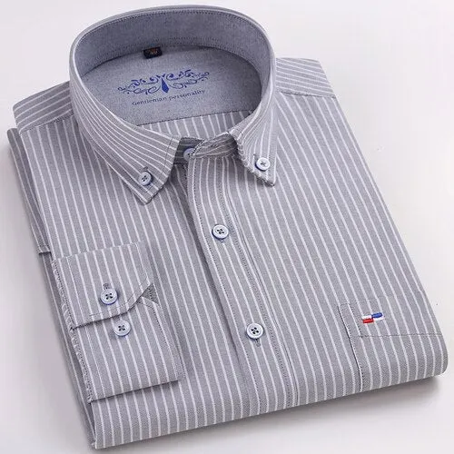 Men's Cotton Casual Plaid Standard-fit Oxford Long Sleeve Shirts