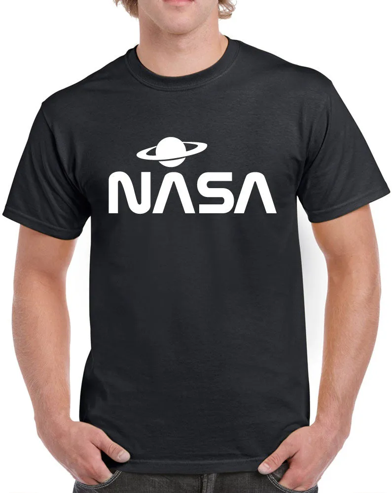 NASA with Saturn Design Heavy Cotton Classic Fit Round Neck Short Sleeve T-Shirts – S ~ 3XL