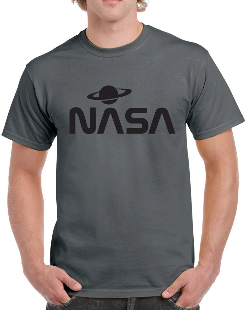 NASA with Saturn Design Heavy Cotton Classic Fit Round Neck Short Sleeve T-Shirts – S ~ 3XL