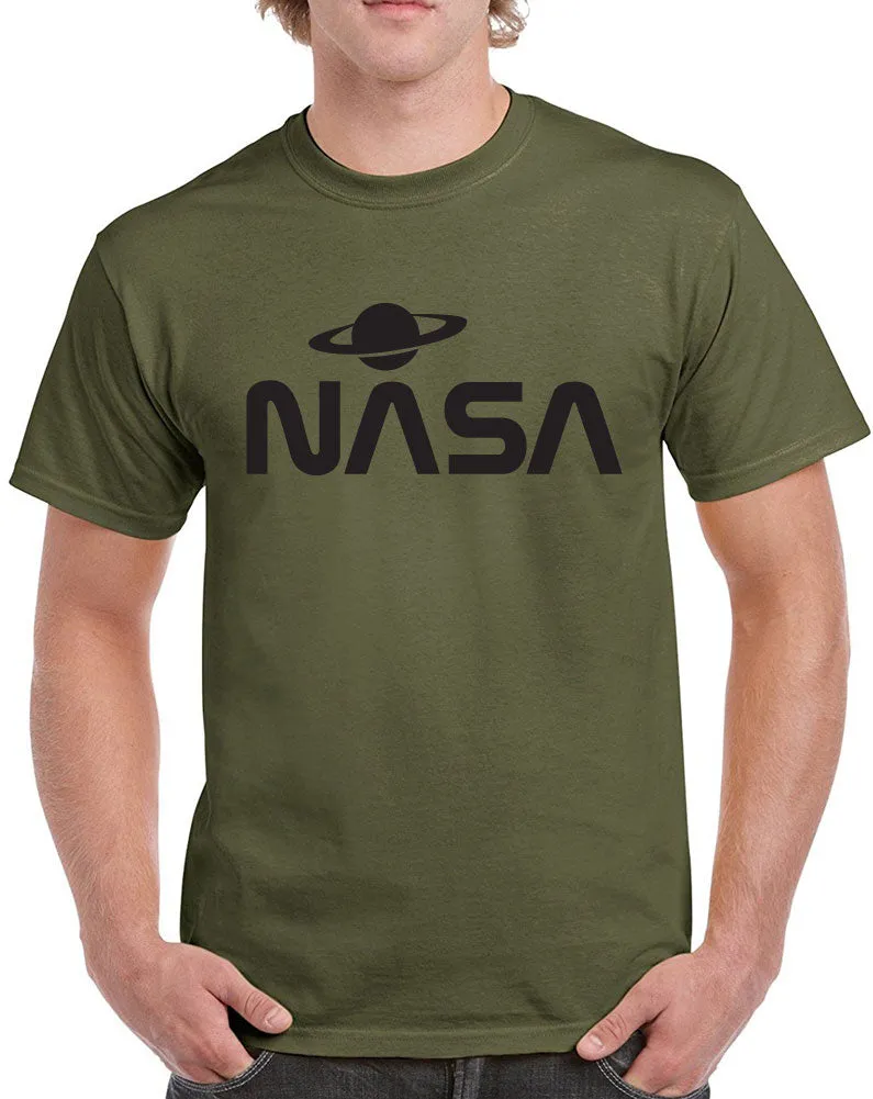 NASA with Saturn Design Heavy Cotton Classic Fit Round Neck Short Sleeve T-Shirts – S ~ 3XL