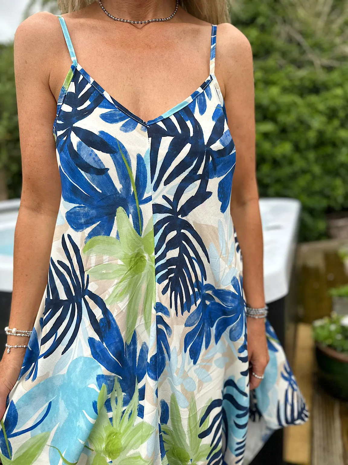 Navy Tropical Leaf Dress Anna