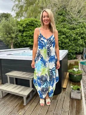 Navy Tropical Leaf Dress Anna