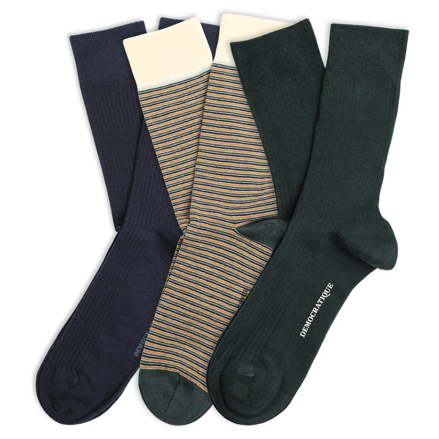 Originals Mix Striped and Solid 3-pack - Forest Green, Navy, Honey and offwhite