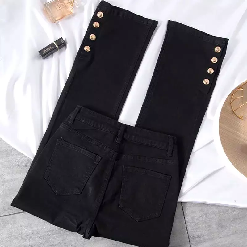 Oversize 5xl Chic Split Bell Bottom Jeans  Classic High Waist Slim Stretch Denim Trousers Spring Autumn Streetwear Women Pants