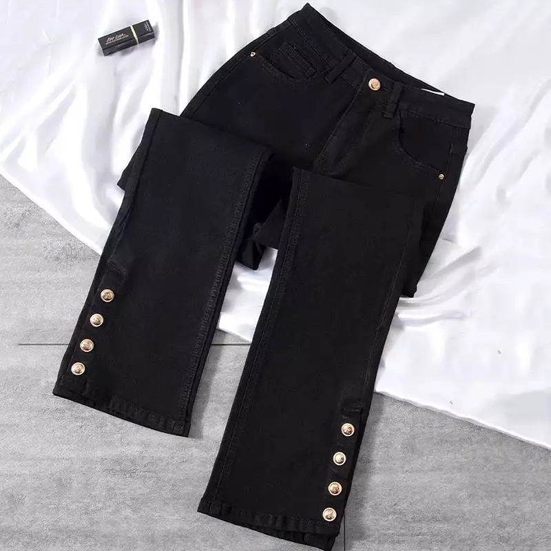 Oversize 5xl Chic Split Bell Bottom Jeans  Classic High Waist Slim Stretch Denim Trousers Spring Autumn Streetwear Women Pants