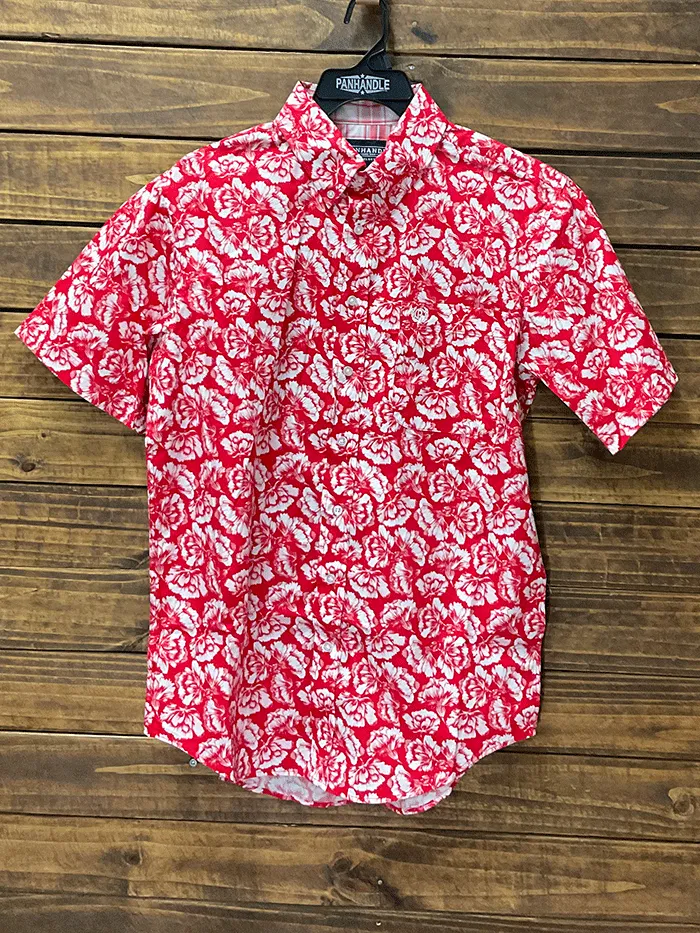 Panhandle 37D3176 Mens Floral Short Sleeve Button Shirts Scarlet Red