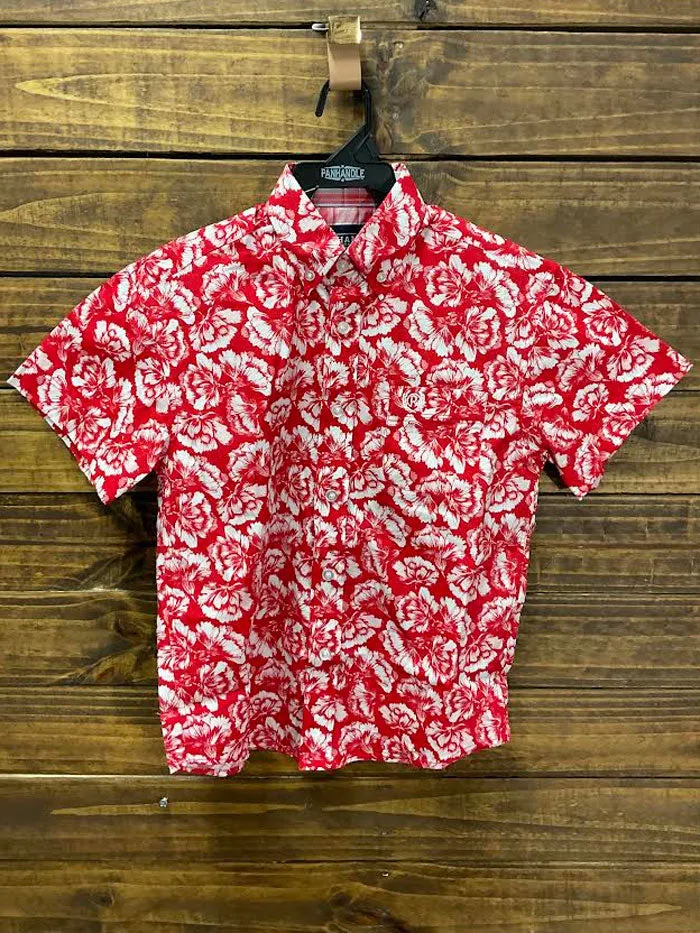 Panhandle C1D3176 Kids Boys Floral Short Sleeve Button Shirts Red