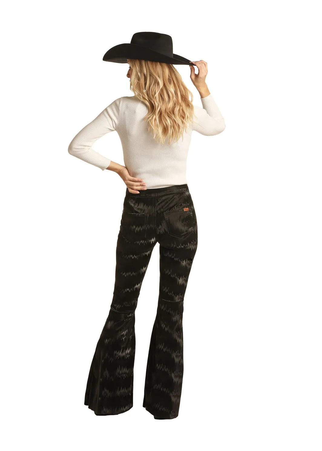 Panhandle Slim Womens Black Texture Bell Bottom Jeans