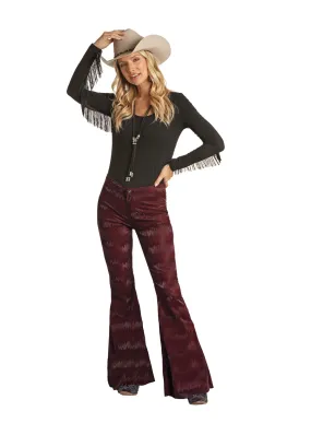 Panhandle Slim Womens Burgundy Texture Bell Bottom Jeans