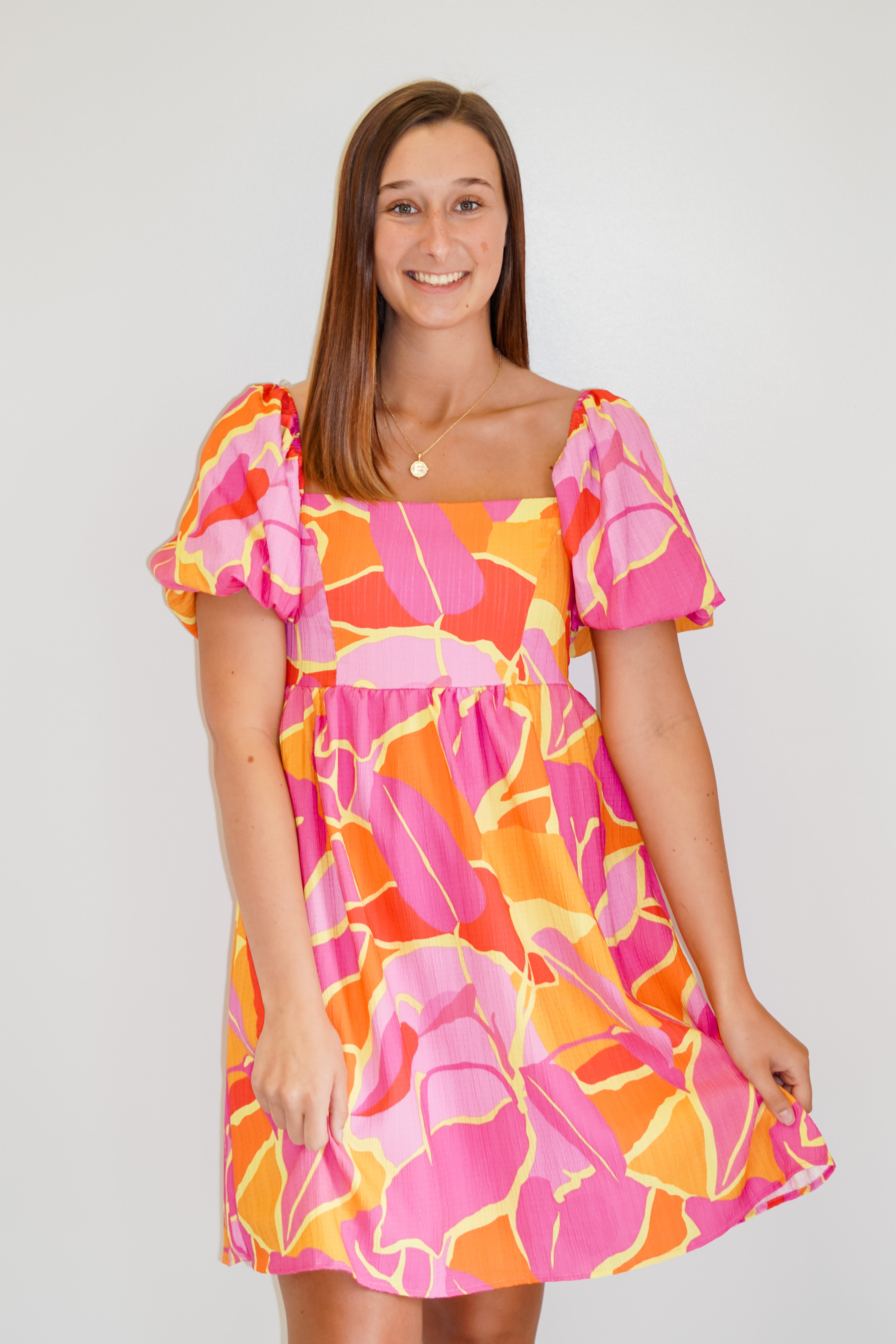 Peach Floral Babydoll Dress