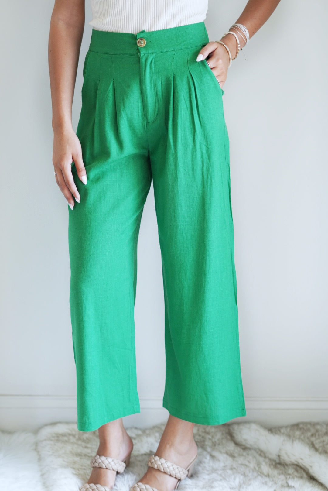 Penelope Pleated Wide Leg Linen Dress Pants