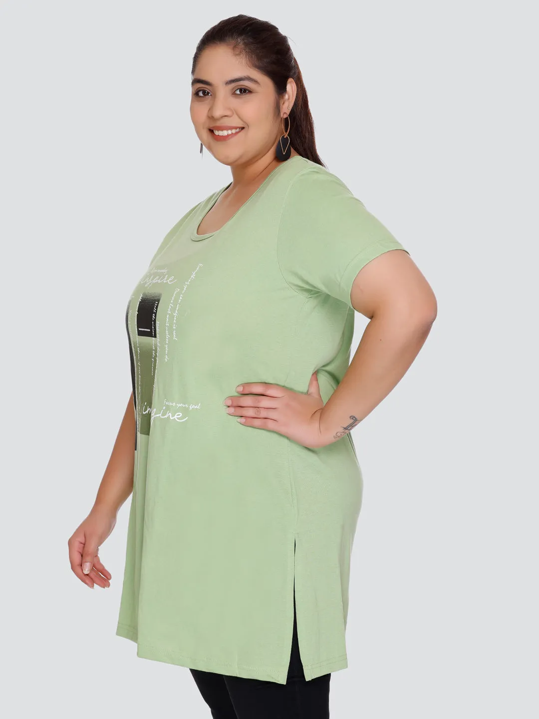 Plus Size Long T-shirts For Women - Half Sleeve - Pack of 2 (Green & Blush Pink)