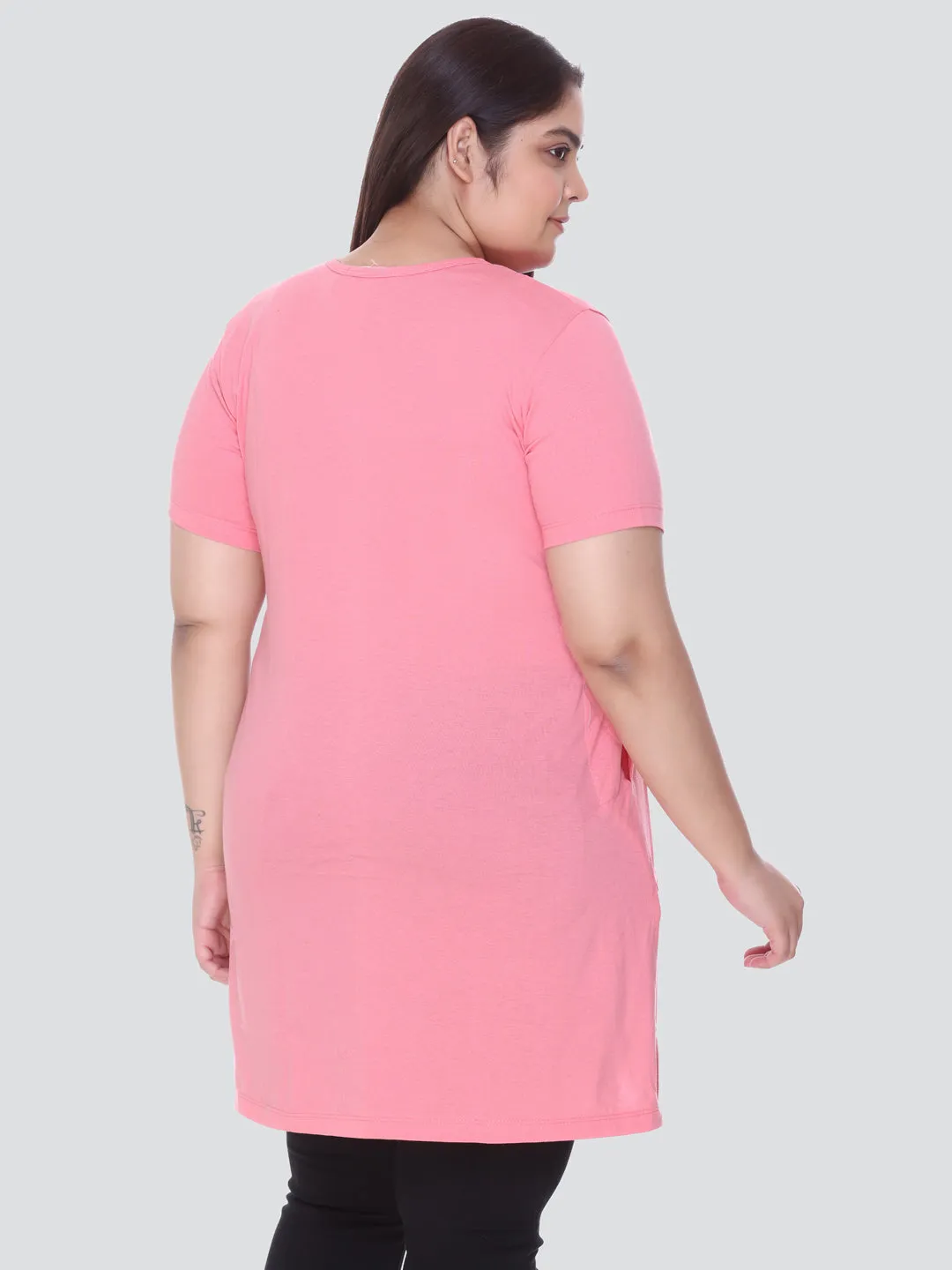 Plus Size Long T-shirts For Women - Half Sleeve - Pack of 2 (Green & Blush Pink)