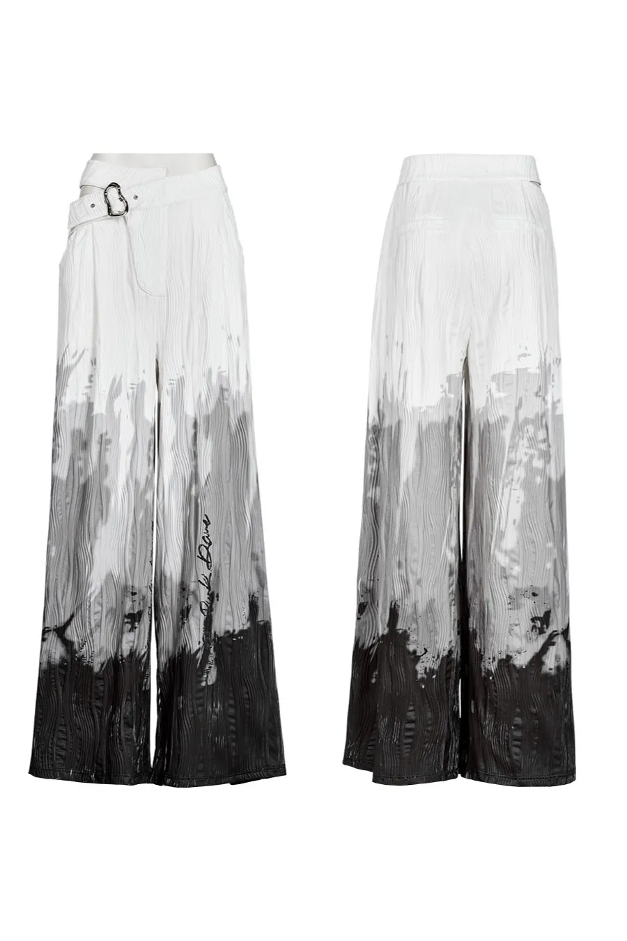 Punk Rave - Asymmetric Waistband Wide Pants White/Grey OPK-516DQF | Dark Ages