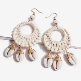 Rattan Chandelier Tassel Seashell Earrings