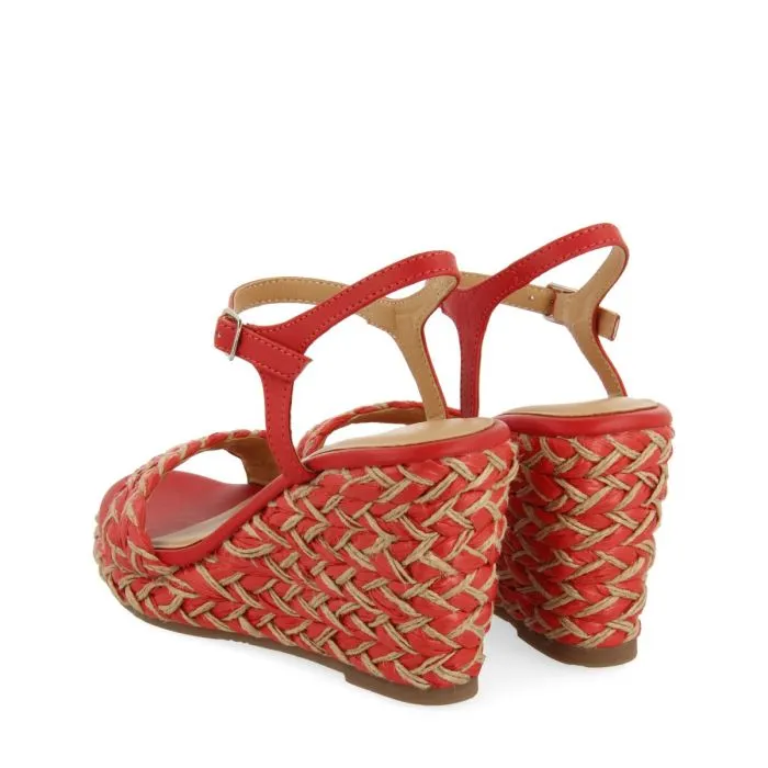 RED AND NATURAL COLOR HIGH WEDGE SANDALS WITH BRAIDED DETAILS FOR WOMEN TIGARD