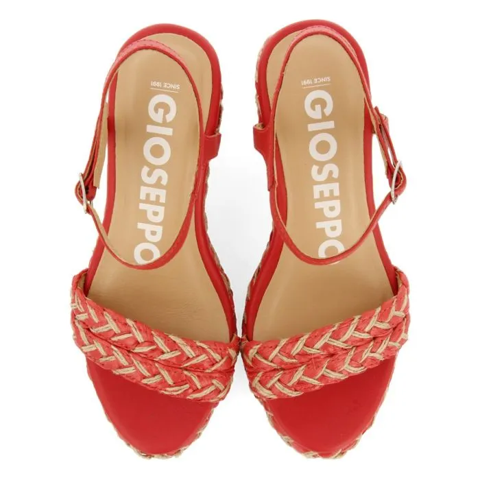 RED AND NATURAL COLOR HIGH WEDGE SANDALS WITH BRAIDED DETAILS FOR WOMEN TIGARD