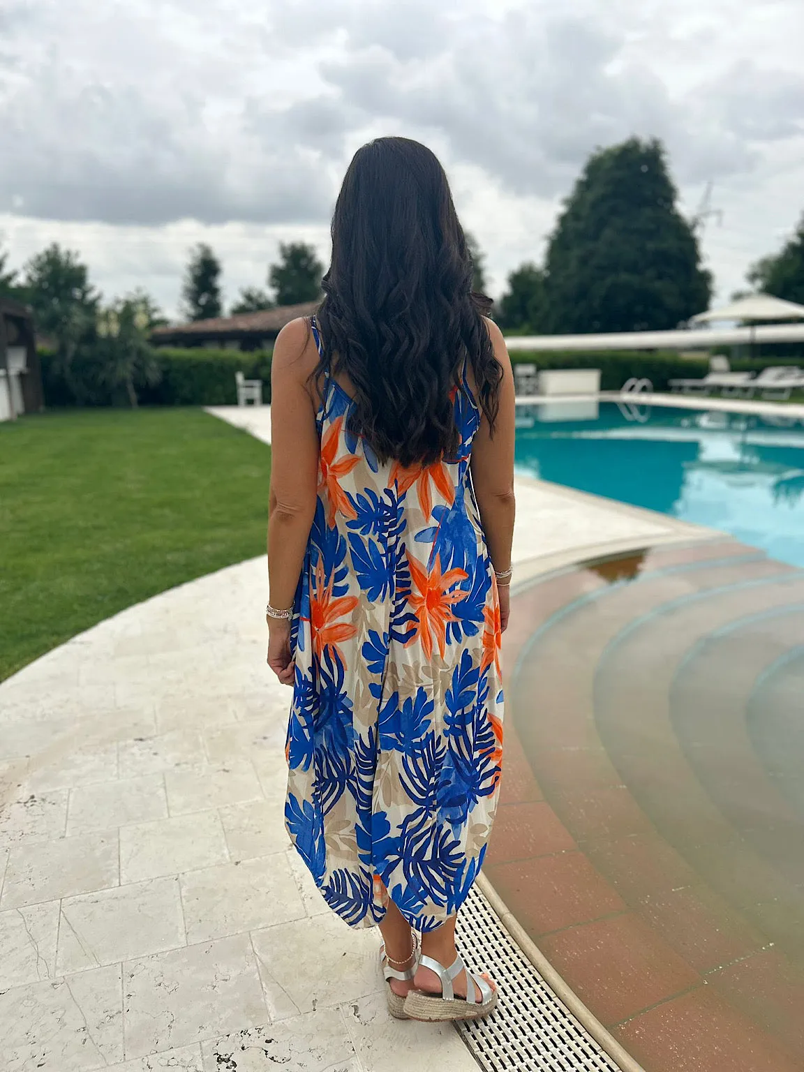 Royal Blue Tropical Leaf Dress Anna