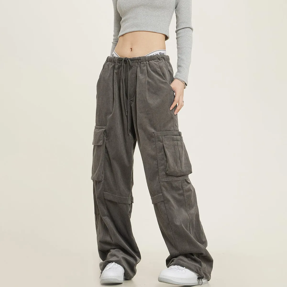 RTK (W) No. 1275 CORDUROY DRAWSTRING POCKET WIDE DRAPE PANTS