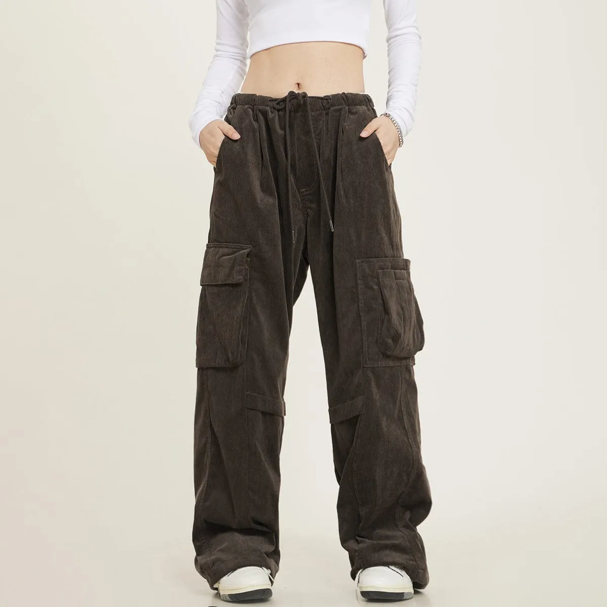 RTK (W) No. 1275 CORDUROY DRAWSTRING POCKET WIDE DRAPE PANTS