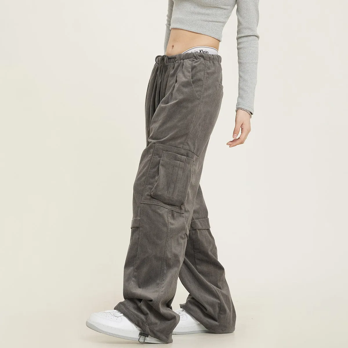 RTK (W) No. 1275 CORDUROY DRAWSTRING POCKET WIDE DRAPE PANTS