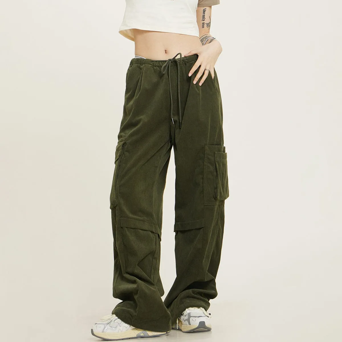 RTK (W) No. 1275 CORDUROY DRAWSTRING POCKET WIDE DRAPE PANTS