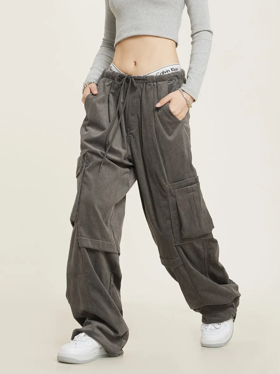 RTK (W) No. 1275 CORDUROY DRAWSTRING POCKET WIDE DRAPE PANTS