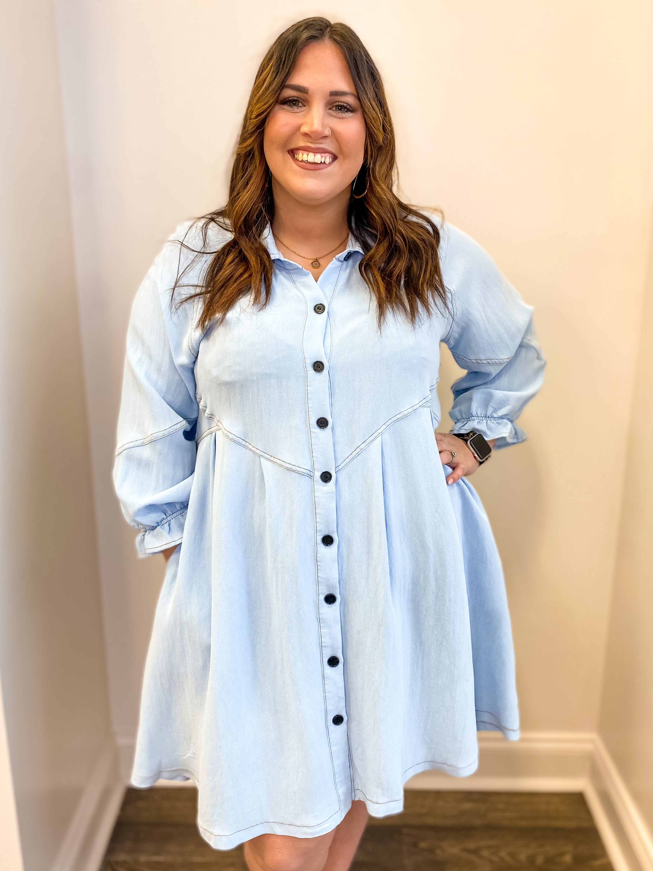 Sabrina Lush Snow Washed Button Down Dress