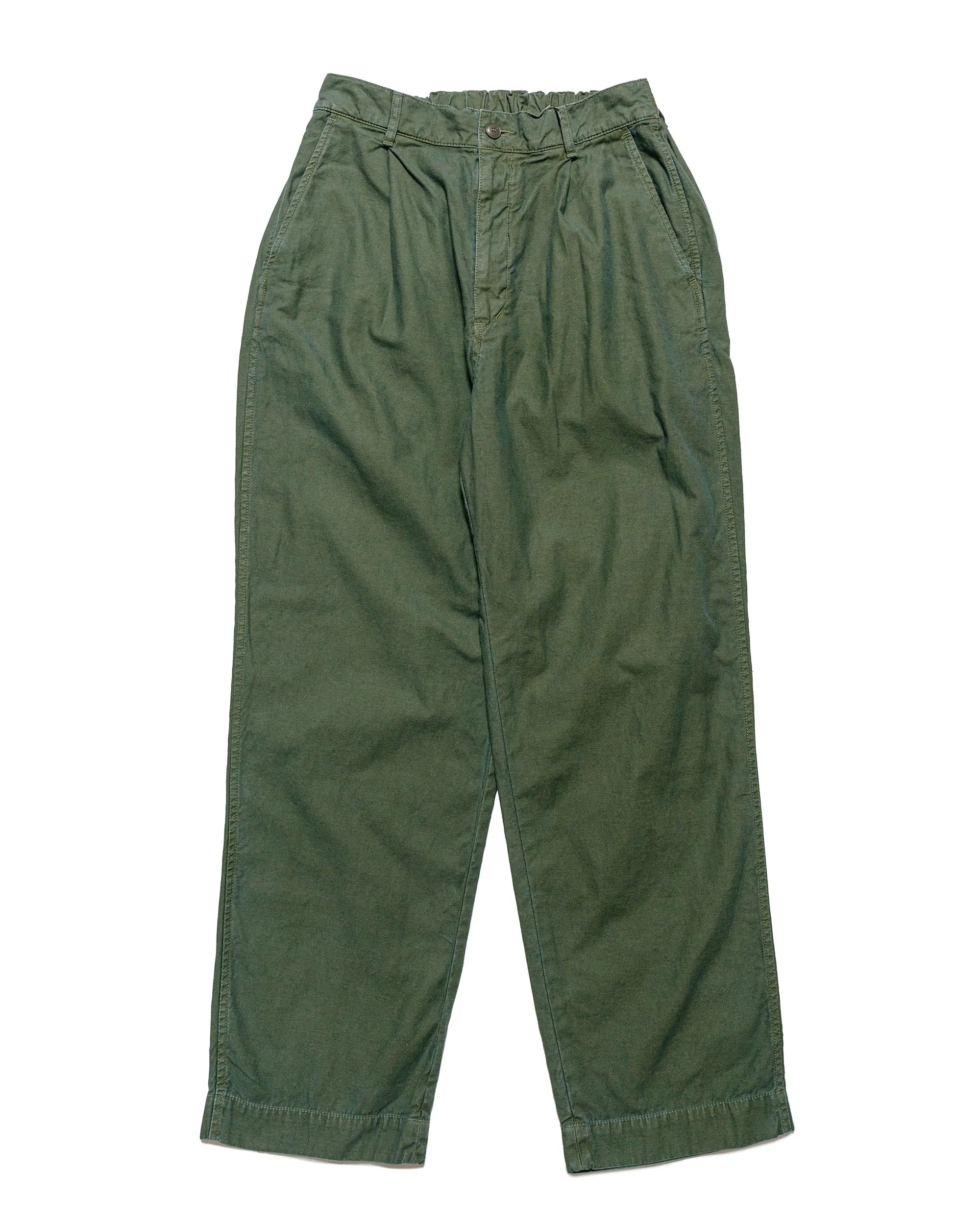 Sage de Cret Cotton/Linen Back Satin Single-Pleated Wide Pants Olive