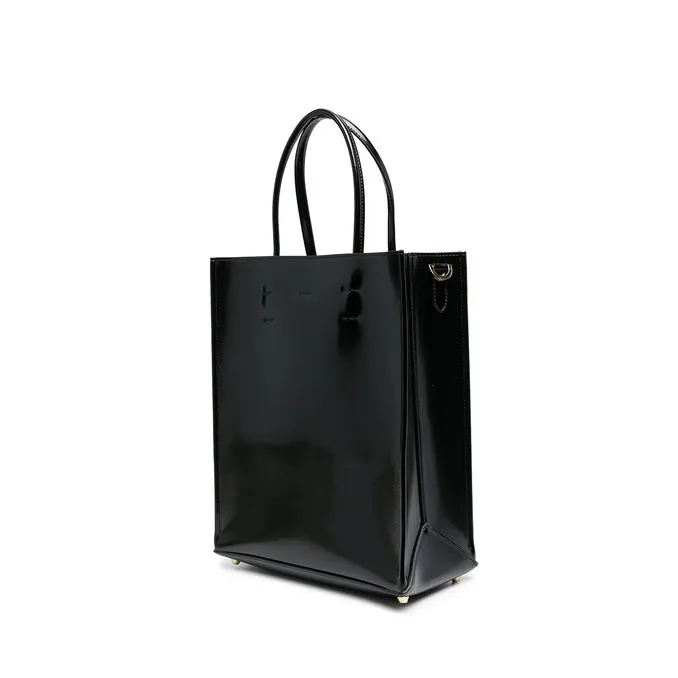 SMALL FAUX LEATHER SHOPPING BAG WITH LOGO Woman Black