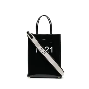 SMALL FAUX LEATHER SHOPPING BAG WITH LOGO Woman Black