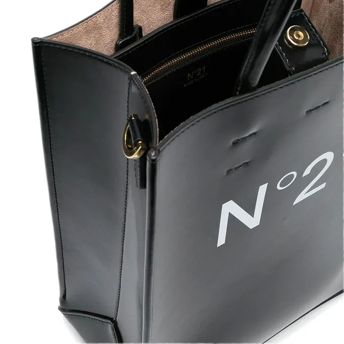 SMALL FAUX LEATHER SHOPPING BAG WITH LOGO Woman Black