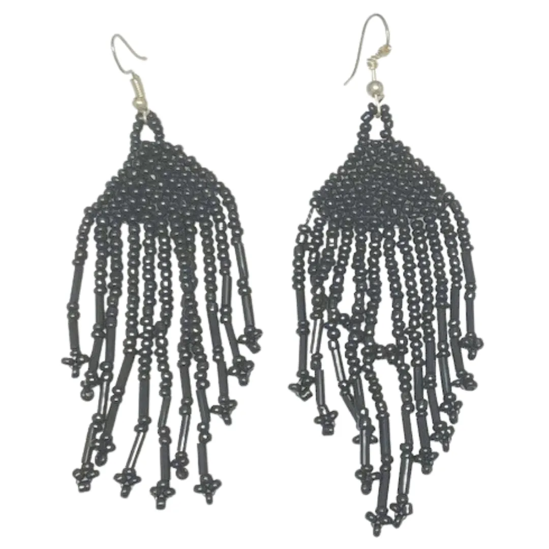 Solid Color Fringe Beaded Earrings