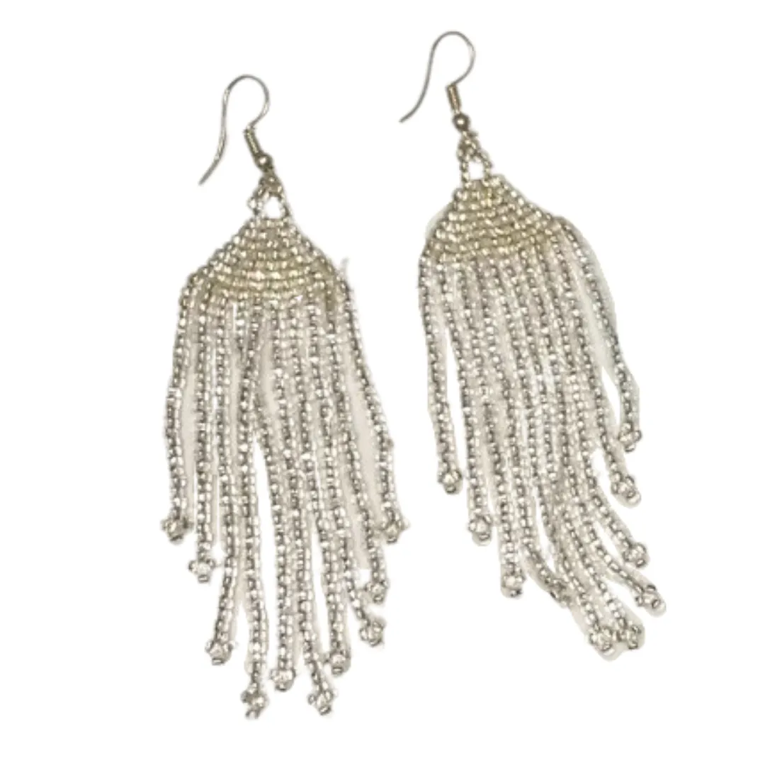 Solid Color Fringe Beaded Earrings