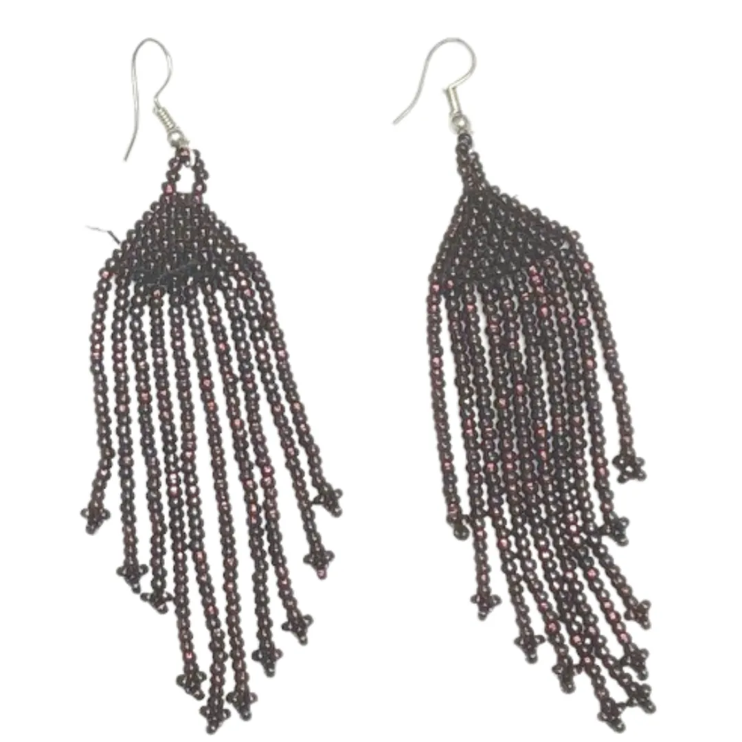 Solid Color Fringe Beaded Earrings