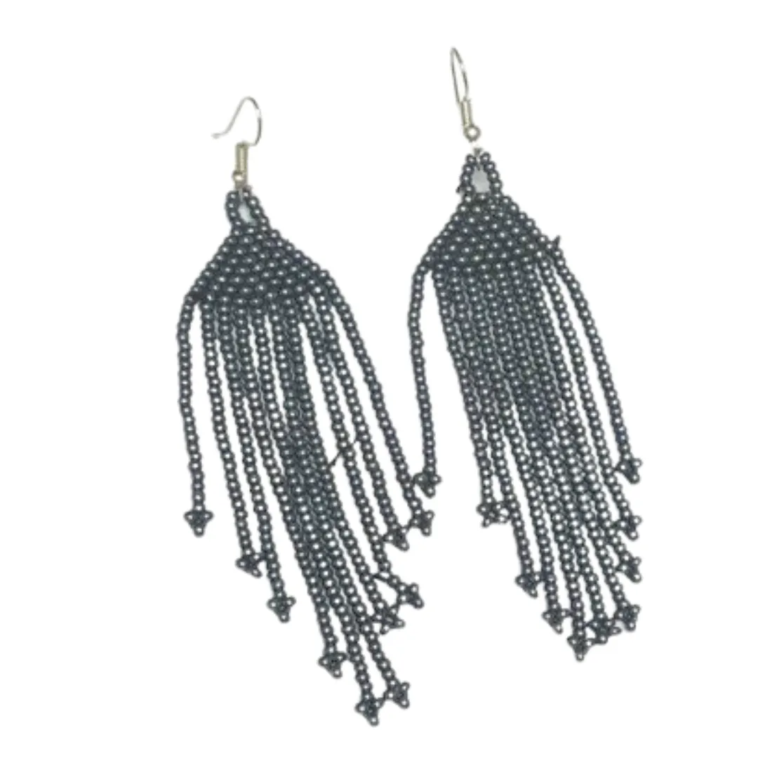 Solid Color Fringe Beaded Earrings